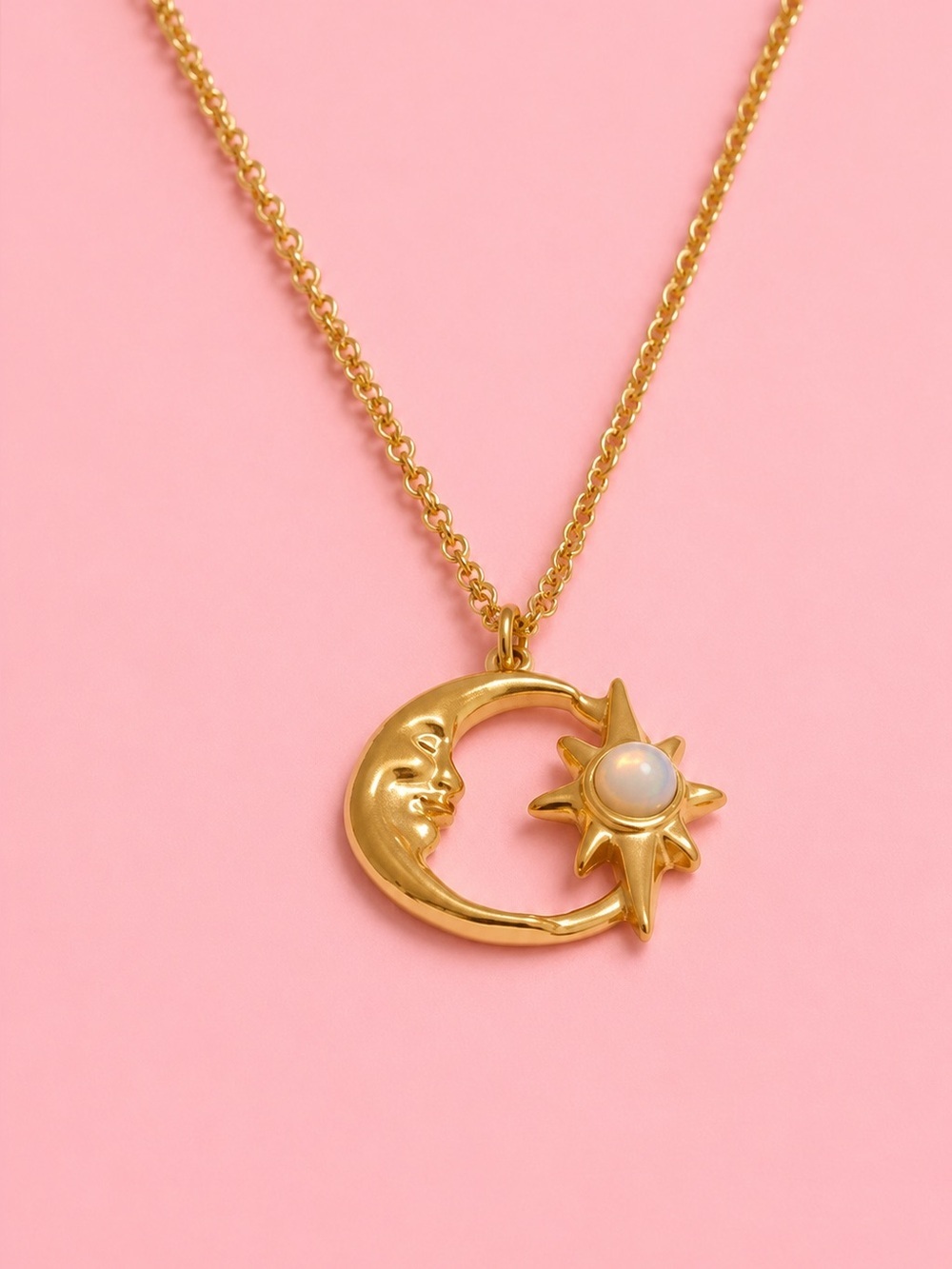Celestial Gold Moon Sun Pendant Necklace